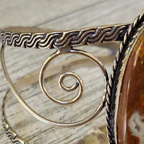 Sunset Blaze Orange Agate Wide Silver Cuff, Vibrant Sterling Silver Bracelet - Picture 10 of 10